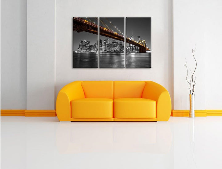 Pixxprint Skyline von Manhattan Schwarz/Weiss 3-Teiler Leinwandbild 120x80 Bild auf Leinwand