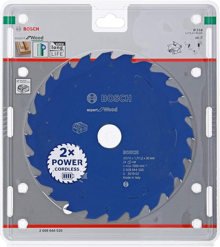 Bosch Professional 1x Kreissägeblatt Expert for Wood (Holz, Sägeblatt Ø 216 x 30 x 1,7 mm, 24 Zähne,