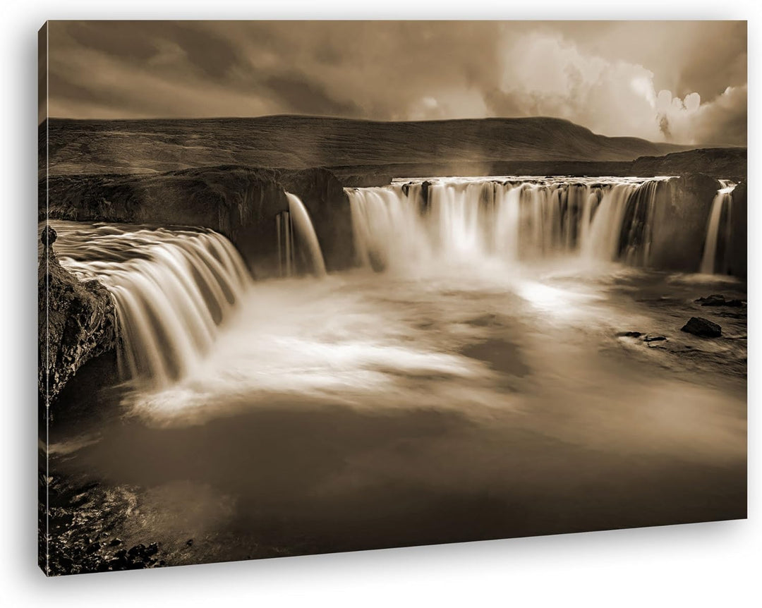 deyoli himmlische Wasserfälle in Island Format: 100x70 Effekt: Sepia als Leinwand, Motiv fertig gera