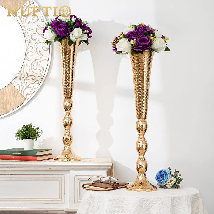 NUPTIO 2 Stück Mittelstücke für Hochzeitstisch, 61cm Hohe Metalltrompetenvase, Blumenvasen für Party