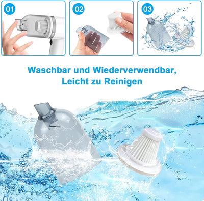 Yeegnar Handstaubsauger Akku 2 in 1, Autostaubsauger USB aufladbar Tragbar Leicht Mini Staubsauger 5