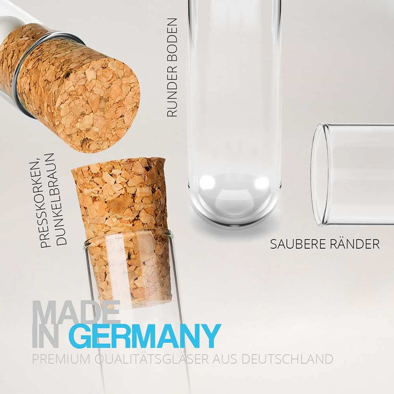 Tuuters 100x Glas Reagenzgläser mit Korken, dunkelbraun (160 x Ø18 mm), 160 x Ø18 mm