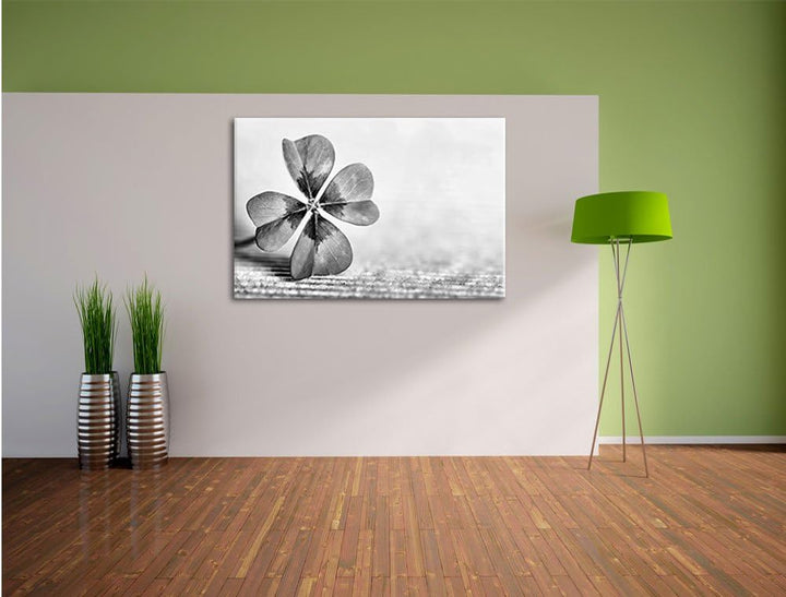 Pixxprint Glücks Kleeblatt mit 4 Blättern als Leinwandbild/Grösse: 100x70 cm/Wandbild/Kunstdruck/fer