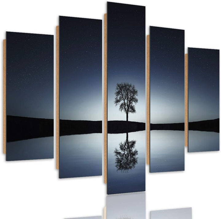 Feeby Wandbild Abstrakt 200x100 cm Deco Panel 5 Teilig XXL Kunstdruck Baum Wasser blau Deco Panel XX