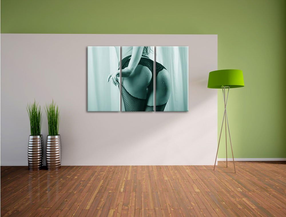 Pixxprint Frau Spitzenhöschen als Leinwandbild/Grösse: 3 Teilig (120x80 cm) cm/Wandbild/Kunstdruck/f