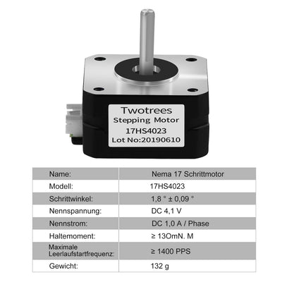 Twotrees Nema17 moteur pas à pas bipolaire 42 moteur fil 4 fils avec câble de 1 m 23mm 42BYGH 1.5A m