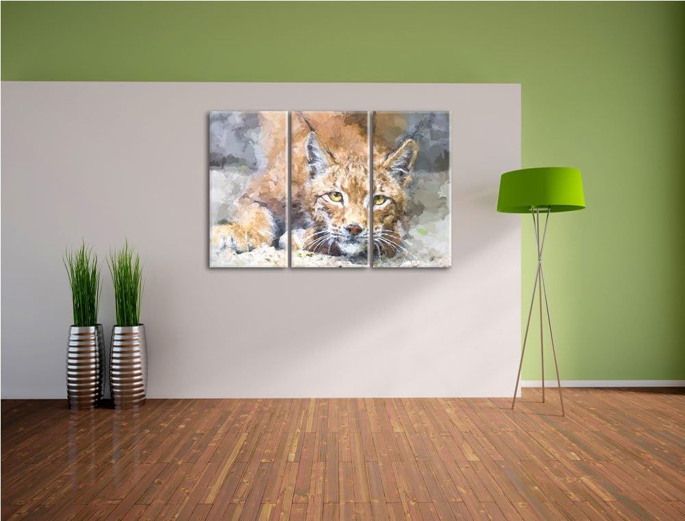 wachsamer Luchs NewArt 3-Teiler Leinwandbild 120x80 Bild auf Leinwand, XXL riesige Bilder fertig ger