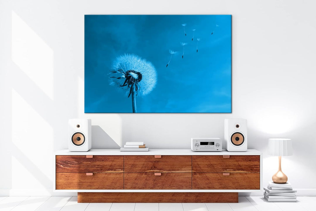 deyoli bezaubernde Pusteblume Format 80x60 Effekt: Monocrome Blau als Leinwandbild, Motiv fertig ger