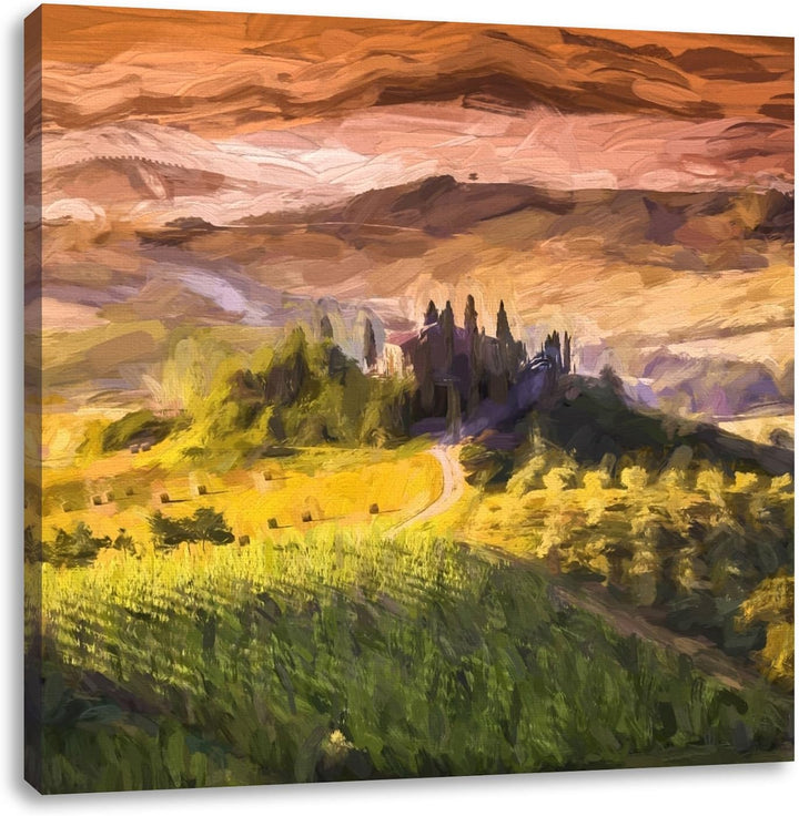 Pixxprint Toskana Landschaft mit Feldern als Leinwandbild/Grösse: 70x70 cm/Wandbild/Kunstdruck/ferti