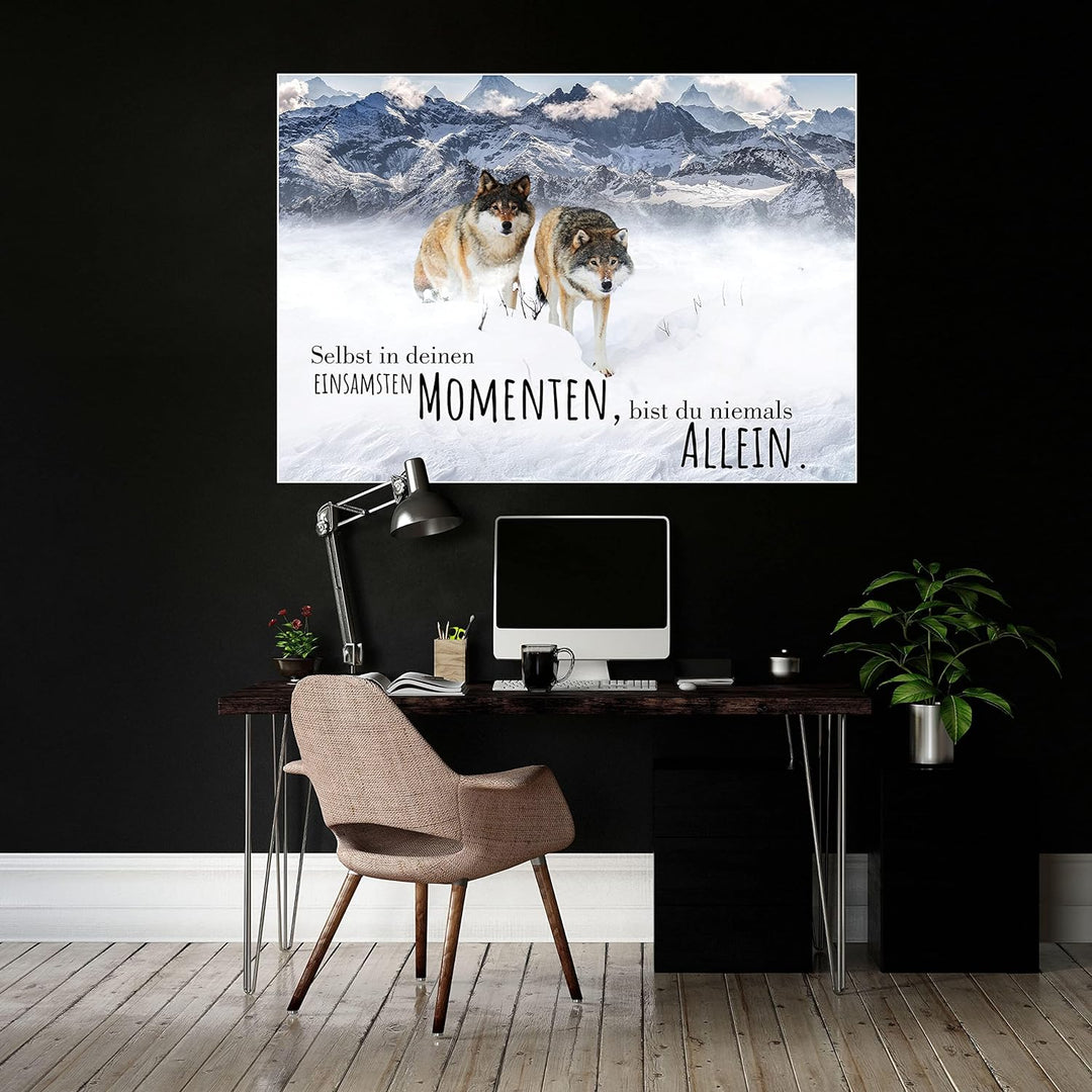 wandmotiv24 Poster als Wanddeko, Grösse Din A0, Wolfsrudel, Niemals allein, Wölfe, Wolf, Berge, Tier