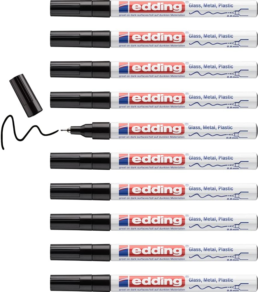 edding 780 Glanzlackmarker - schwarz - 10 Lackmarker - extra-feine Rundspitze 0,8 mm - Lackstift für