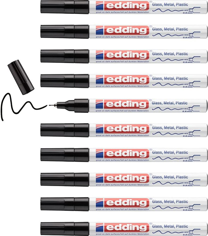 edding 780 Glanzlackmarker - schwarz - 10 Lackmarker - extra-feine Rundspitze 0,8 mm - Lackstift für