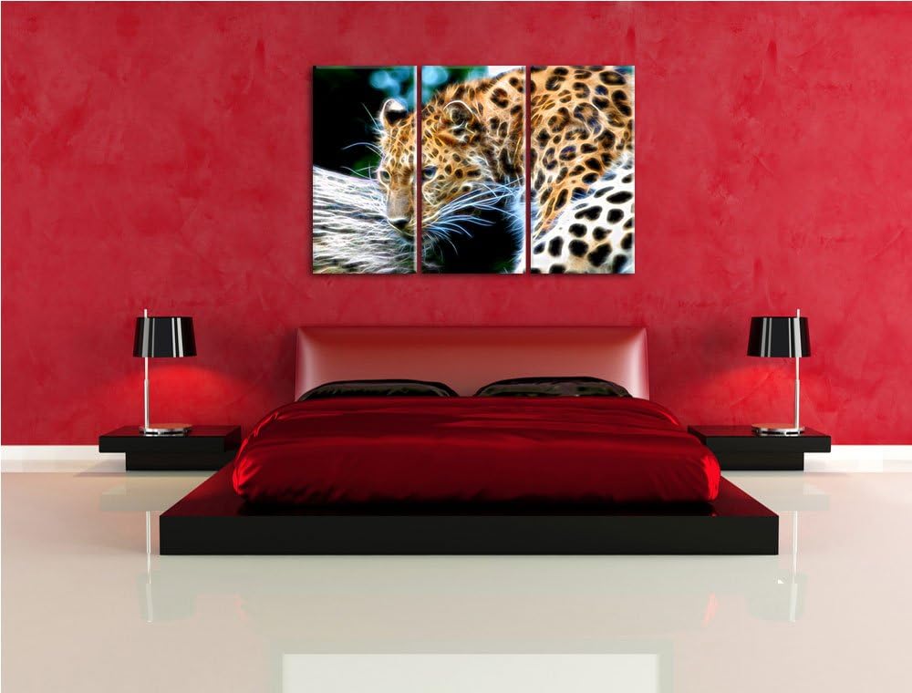 Dark aufmerksamer Leopard auf Baumstamm NewArt 3-Teiler Leinwandbild 120x80 Bild auf Leinwand, XXL r