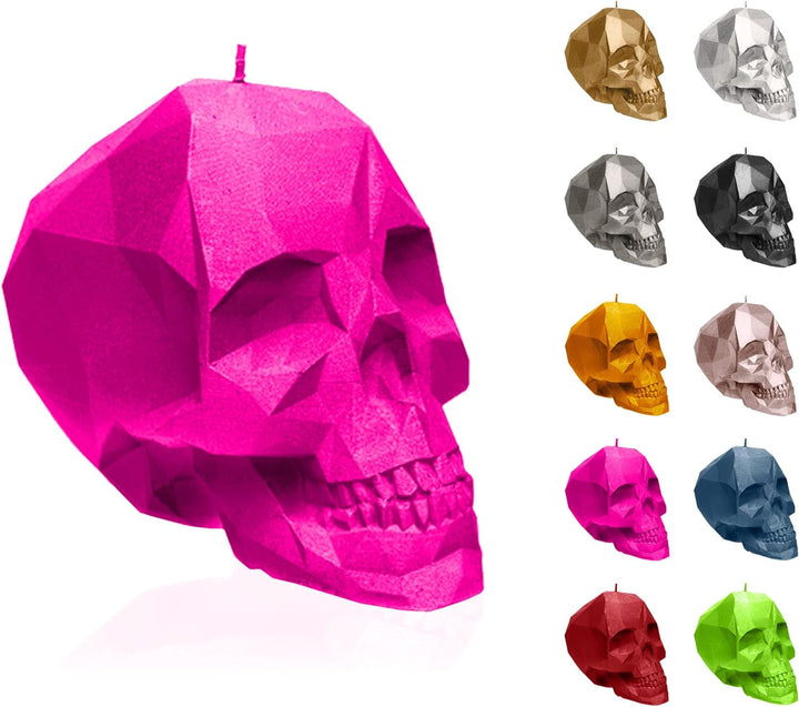 Candellana Kerze Kleiner Schädel Low Poly | Höhe: 7,5 cm | Dunkelrosa | Totenkopf | Handgemacht in d