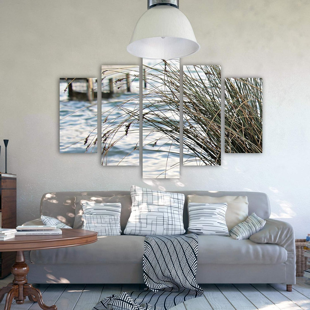 Feeby Leinwandbild 5 Teilig Landschaft Bild Wanddeko Gras See Natur braun 150x100 cm Leinwandbild 15