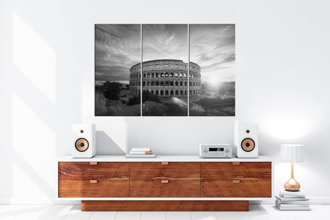 deyoli das Kolosseum in Rom Format: 120x80 cm (3Teilig) Effekt: Schwarz&Weiss als Leinwandbild, Moti