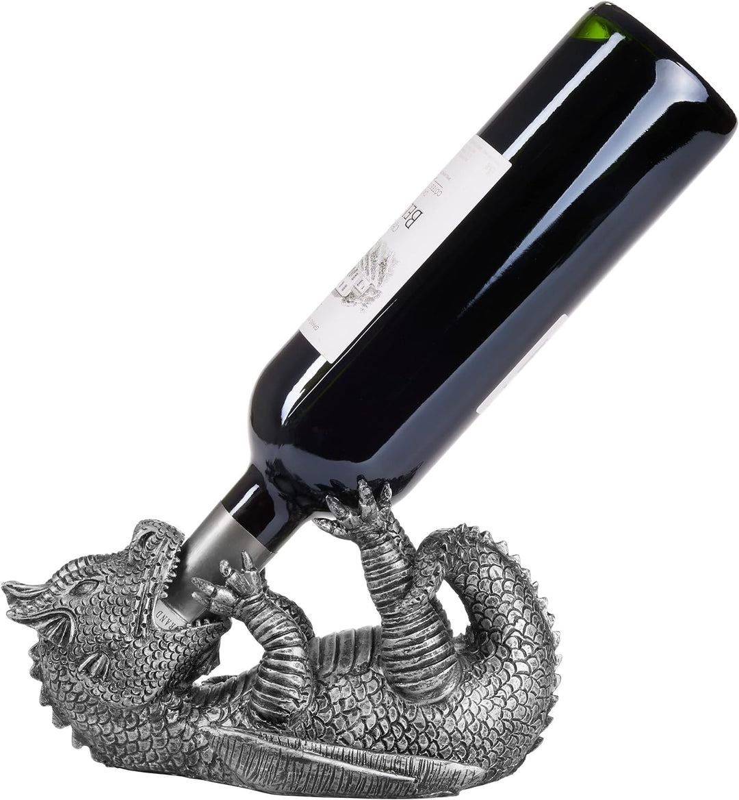 BRUBAKER Weinflaschenhalter durstiger Drache Silber - Fantasy Flaschenhalter Drachenmodel - Flaschen