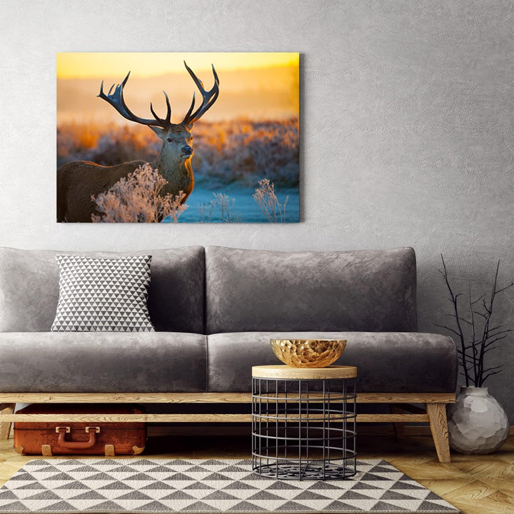 Bilder Hirsch Tier Landschaft XXL 120x80 cm 1Teilig Wohnzimmer Schlafzimmer Modern Wandbilder Vlies
