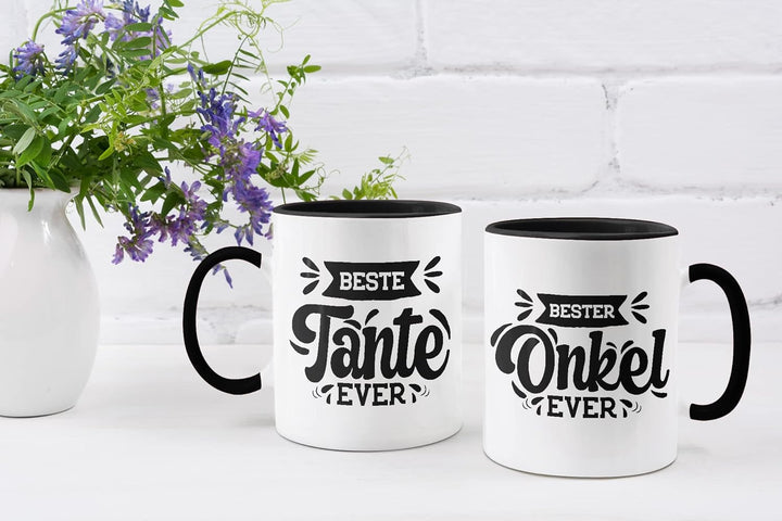 Trendation - Tante und Onkel Geschenk Tasse Set Kaffeetassen Geschenke Weihnachten (Schwarz), Schwar