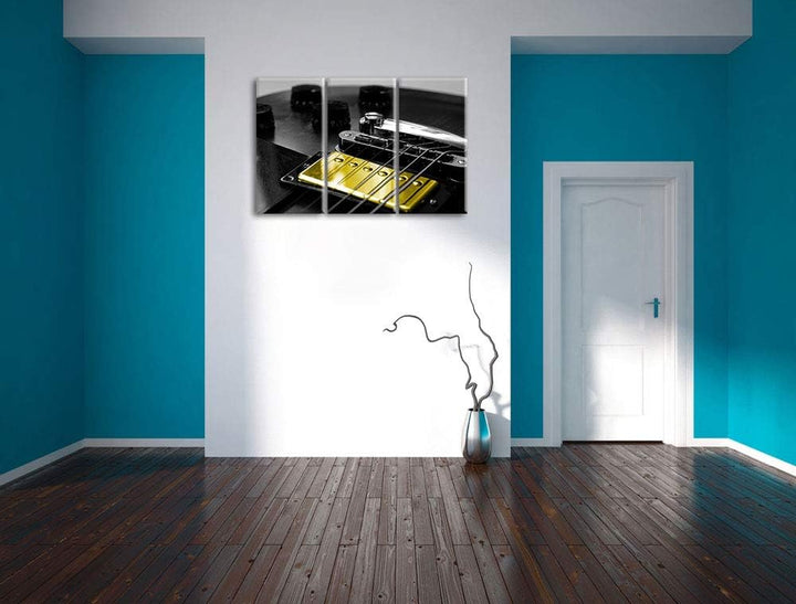 E-Gitarre mit Tonreglern schwarz/weiss 3-Teiler Leinwandbild 120x80 Bild auf Leinwand, XXL riesige B