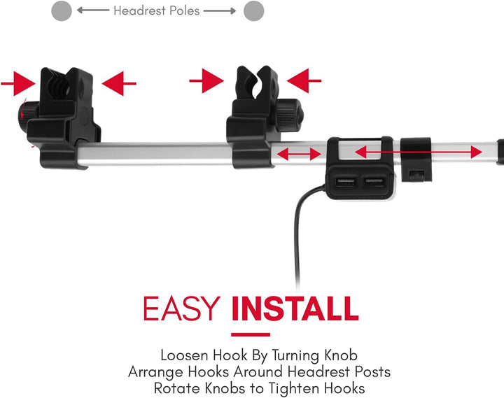 Macally Auto-Kopfstützen Tablet-Halterung mit USB-Lade-Hub & Zigarettenanzünder-Adapter – lädt 4 Ger