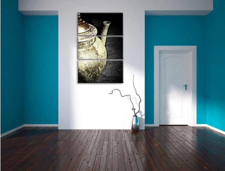 Pixxprint Teekanne aus Keramik als Leinwandbild/Grösse: 3 Teilig (120x80) / Wandbild/Kunstdruck/fert