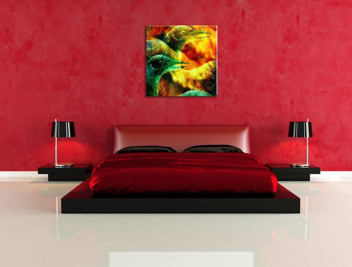 Vogel Phönix Collage, Format: 70x70 auf Leinwand, XXL riesige Bilder fertig gerahmt mit Keilrahmen,