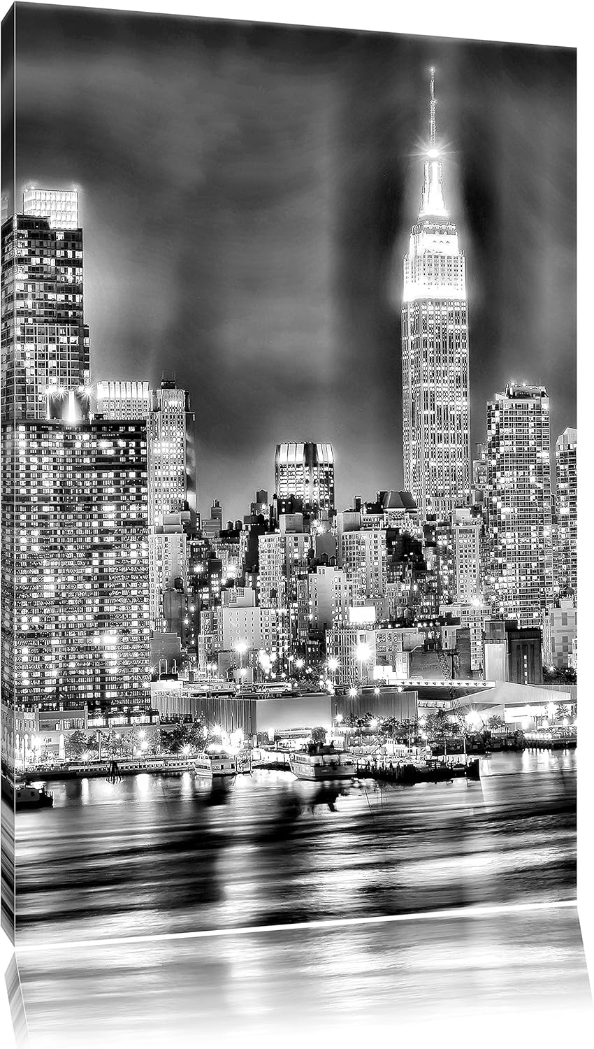 Pixxprint Monocrome, New York City, Skyline Brücke bei Nacht, Format: 100x70 auf Leinwand, XXL riesi