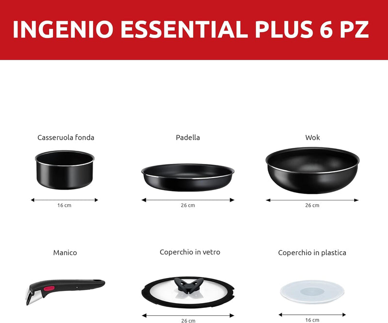 Lagostina Ingenio Essential + Antihaft-Kochgeschirr-Set aus Aluminium für Gas und Backofen, 6 Stück,