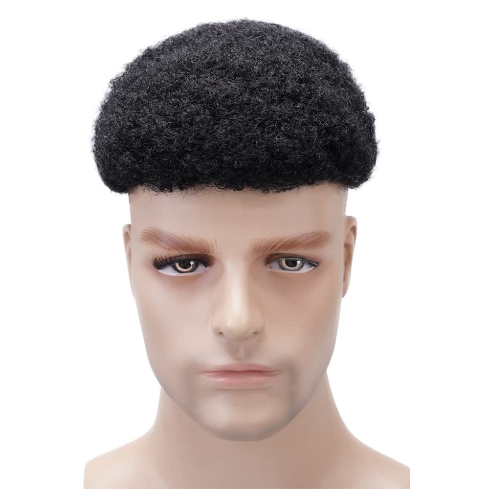 Lordhair Afro Toupet für Schwarze Männer, Lockiges Herren-Toupet,100% Echthaar Männer Ersatzsystem,