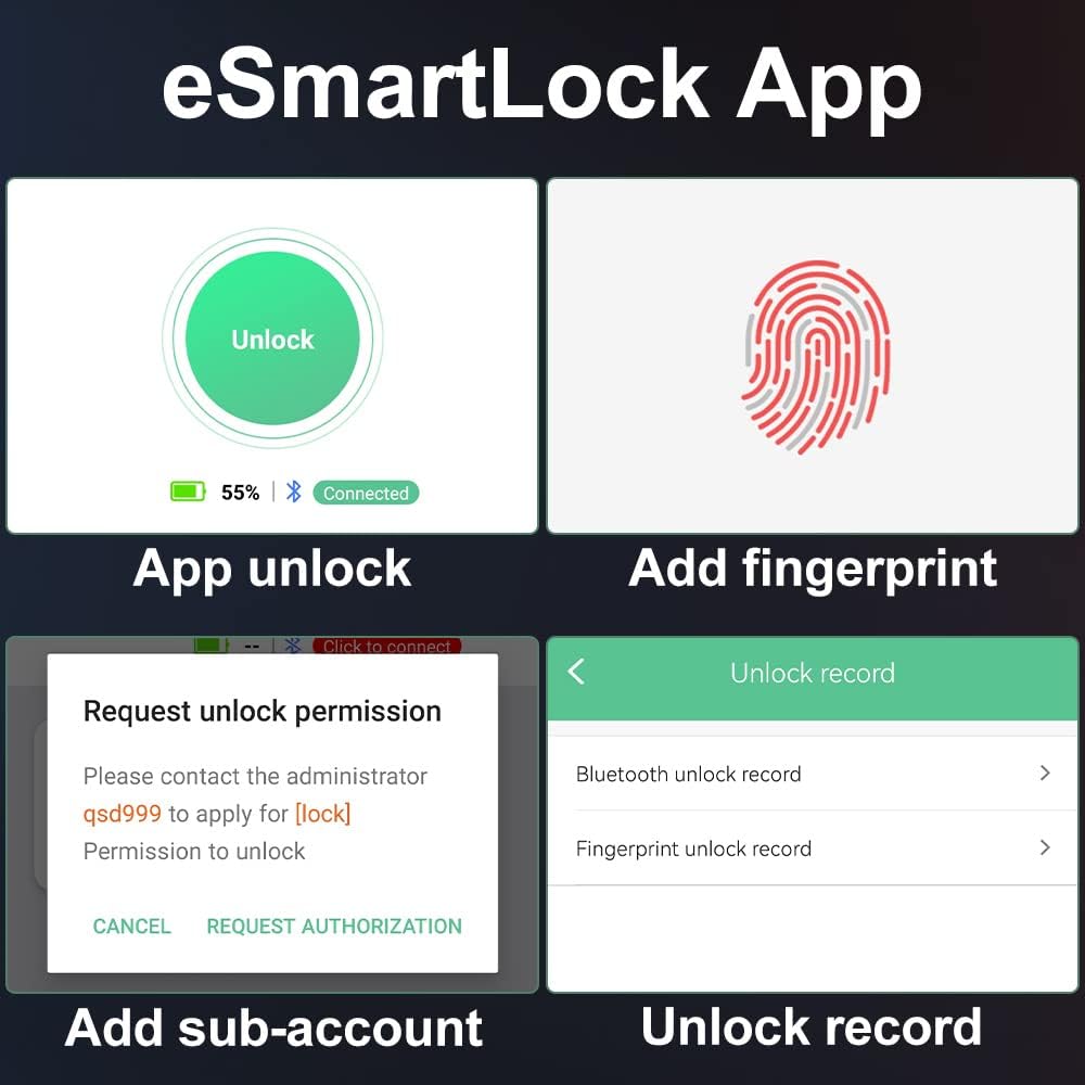 eLinkSmart Grosses Vorhängeschloss mit Schlüssel, Fingerabdruck-/Telefon-App, Remote-Autorisierung,