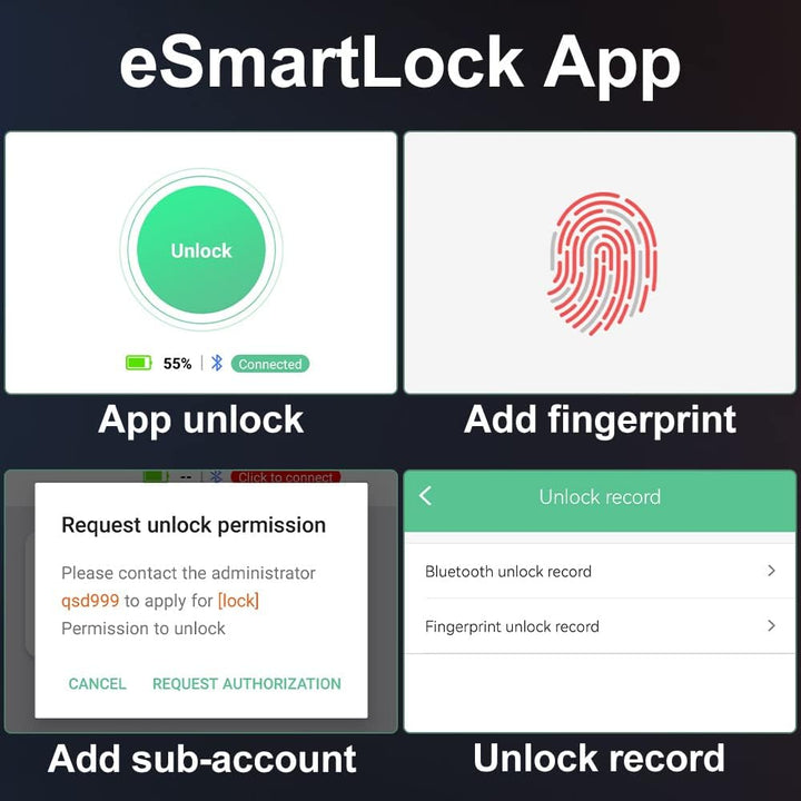 eLinkSmart Grosses Vorhängeschloss mit Schlüssel, Fingerabdruck-/Telefon-App, Remote-Autorisierung,