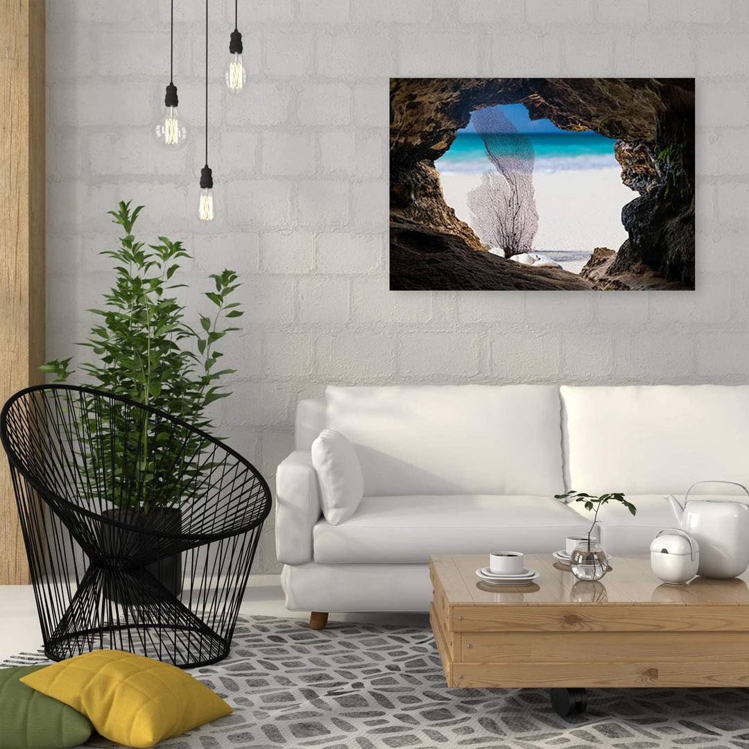 Feeby Leinwandbild XXL 3D Illusion Wandbild Kunst Strand Beige 120x80 cm Leinwandbild 120x80 cm Beig