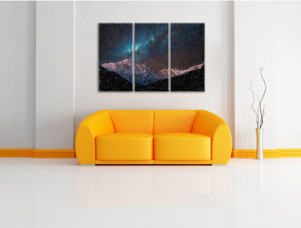 Pixxprint Annapurna bei Nacht / 3-Teilig/Gesamtmass 120cm Leinwandbild bespannt auf Holzrahmen/Wandb