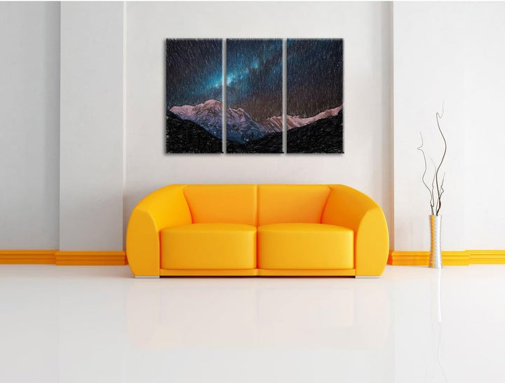 Pixxprint Annapurna bei Nacht / 3-Teilig/Gesamtmass 120cm Leinwandbild bespannt auf Holzrahmen/Wandb