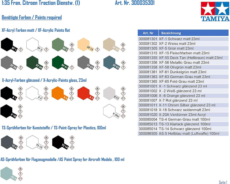 Tamiya 300035301-1:35 WWII Fr Citroen Traction Dienstwagen, originalgetreue Nachbildung, Plastik Bau