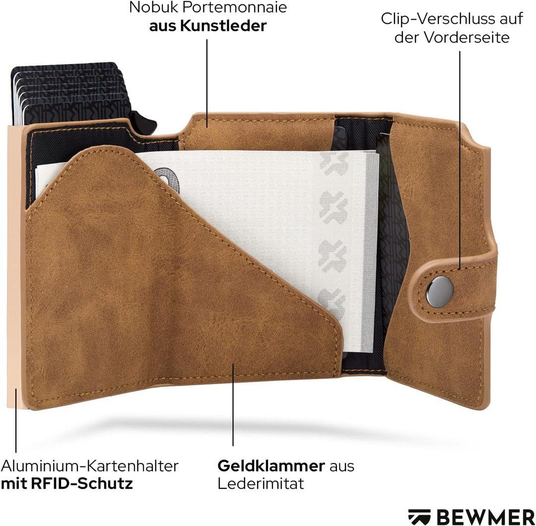 BEWMER 2 Shielded | Herren und Damen Slim Wallet mit RFID-Schutz Anti-Cloning | Kartenetui mit Münzf