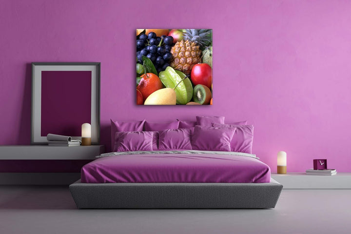 deyoli exotisches Obstgemisch Format: 70x70 als Leinwandbild, Motiv fertig gerahmt auf Echtholzrahme