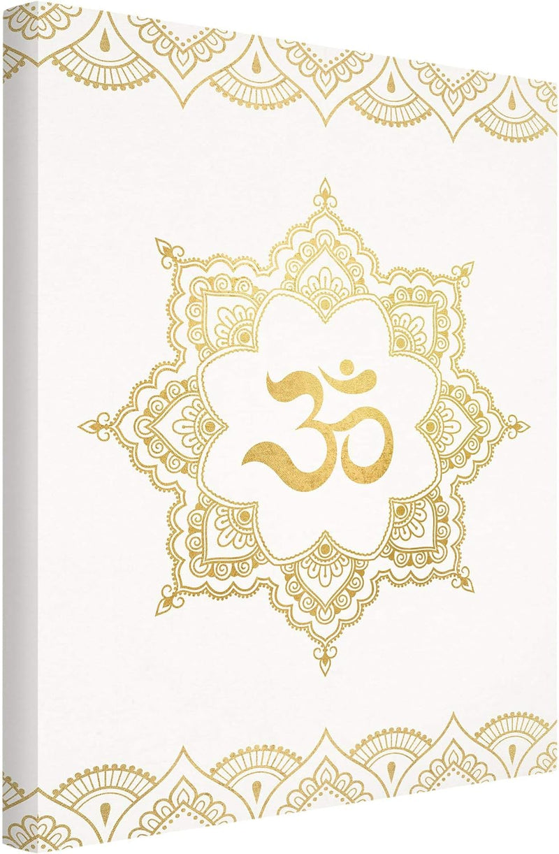 Bilderwelten Leinwandbild - Mandala OM Ornament weiss Gold - 80 x 60cm - Recycled Canvas 80cm x 60cm