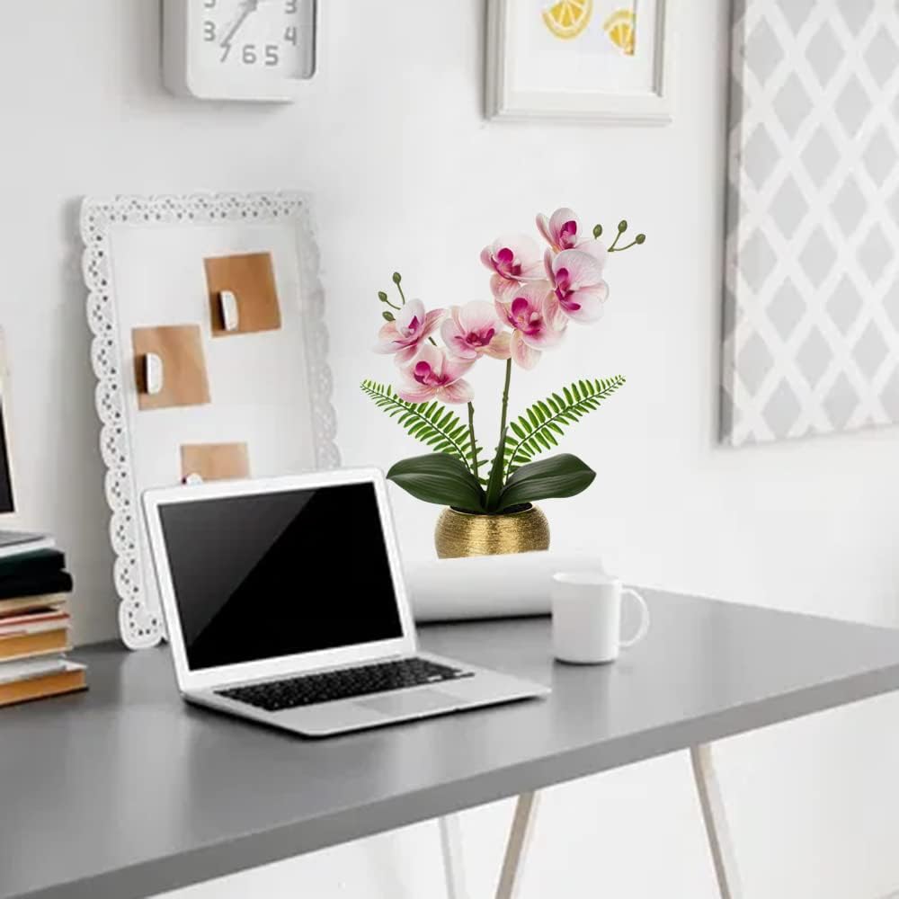 Kunstblumen wie Echt Orchideen Künstlich Blumen Deko Kunstpflanze Phalaenopsis im Goldfarbenen Topf