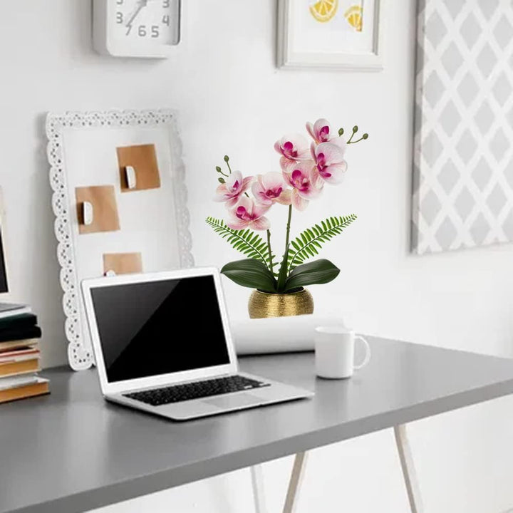 Kunstblumen wie Echt Orchideen Künstlich Blumen Deko Kunstpflanze Phalaenopsis im Goldfarbenen Topf