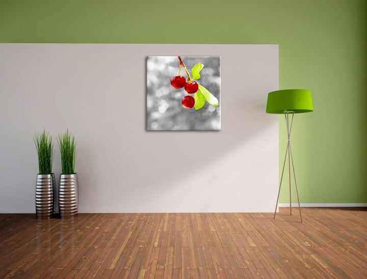 Kirschen im Sommer,Format: 70x70 als Leinwandbild, tolle Bilder fertig auf Holzrahmen gespannt, Kuns