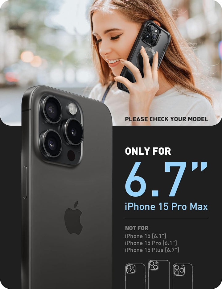 i-Blason Ares Mag Hülle für iPhone 15 Pro Max (6.7") 2023, Kompatibel mit MagSafe, Bumper Case Trans