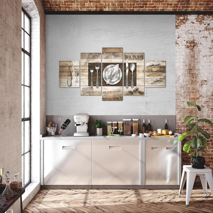 Runa Art Bild Esszimmer Küchenbilder Küche Abstrakt 5 Teilig Kaffee Beige Braun Wandbilder auf Vlies
