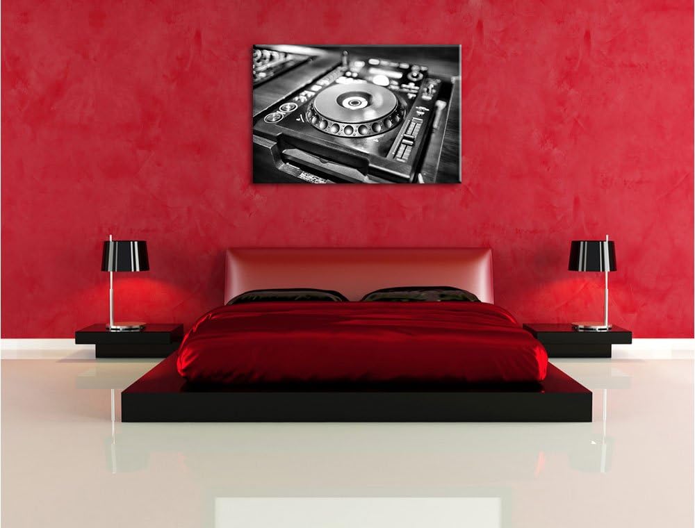 Pixxprint Grün beleuchteter DJ Pult / 100x70cm Leinwandbild bespannt auf Holzrahmen/Wandbild Kunstdr