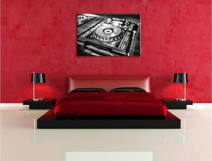 Pixxprint Grün beleuchteter DJ Pult / 100x70cm Leinwandbild bespannt auf Holzrahmen/Wandbild Kunstdr
