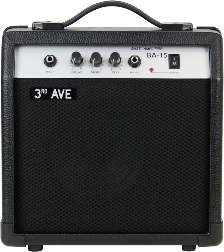3rd Avenue Slimline Bassgitarren-Verstärker 15 W mit robustem gummiertem Gehäuse, Kopfhörer-Ausgang