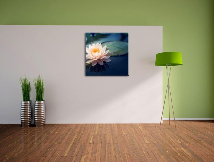 Pixxprint Eine rosa Lotusblume in Teich als Leinwandbild/Grösse: 70x70 cm/Wandbild/Kunstdruck/fertig