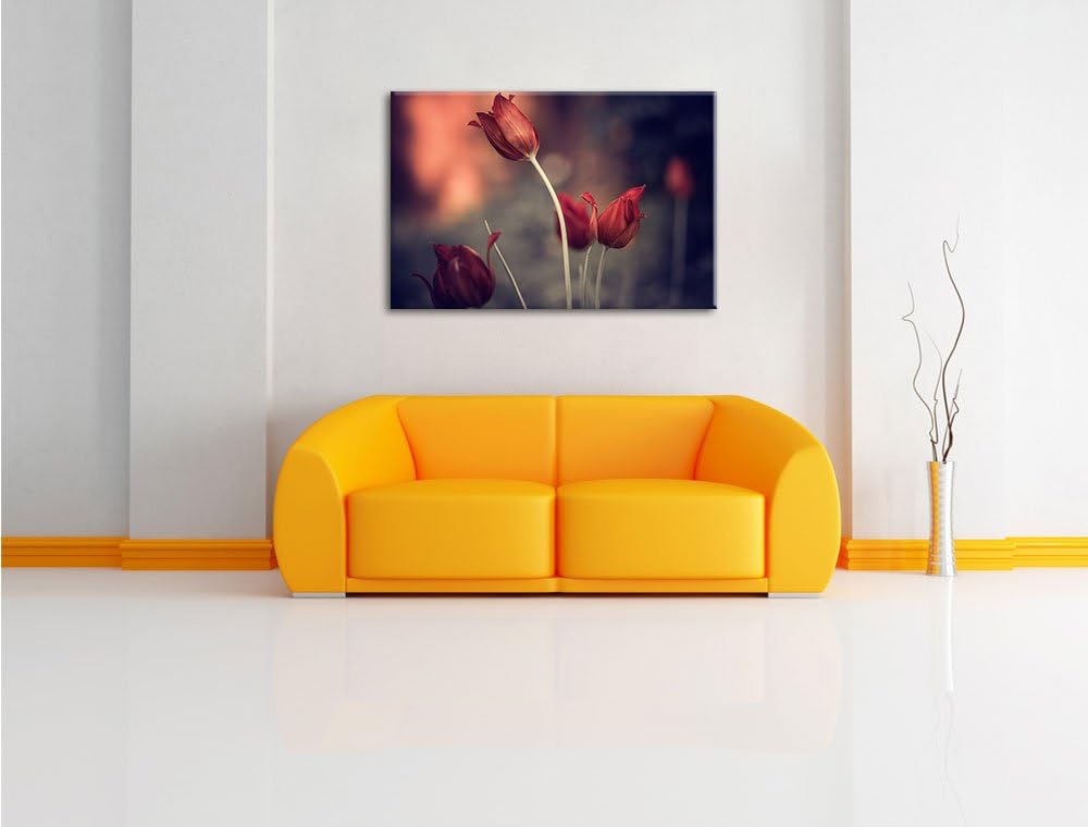 Edle Tulpen im Abendlicht Format: 100x70 auf Leinwand, XXL riesige Bilder fertig gerahmt mit Keilrah