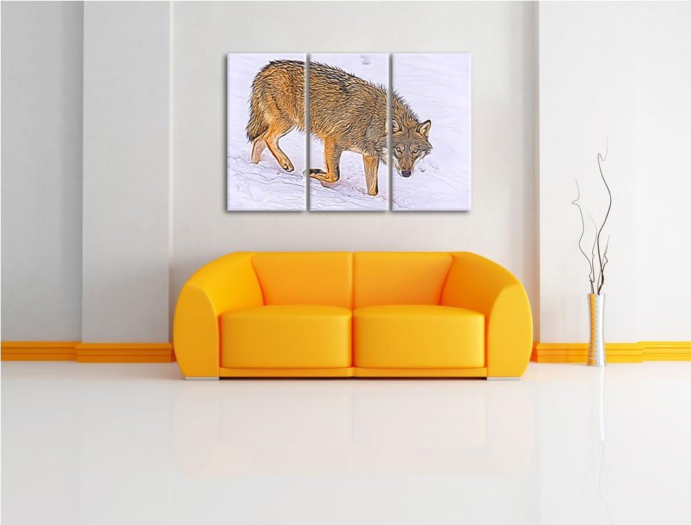 seltener Wolf im Schnee Spezial 3-Teiler Leinwandbild 120x80 Bild auf Leinwand, XXL riesige Bilder f
